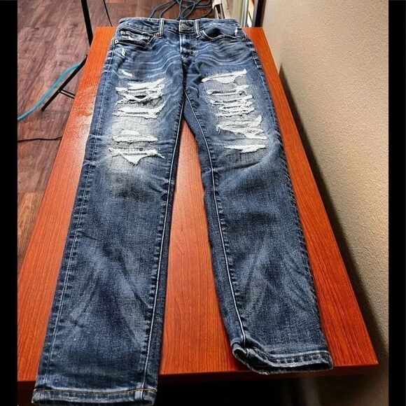 Next Level Airflex American Eagle Distressed Dark Wash Skinny Jeans #J13 - Picture 2 of 5